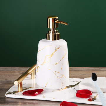 Ixora� Marble Stripes Ceramic soap Dispenser with Golden Pump White