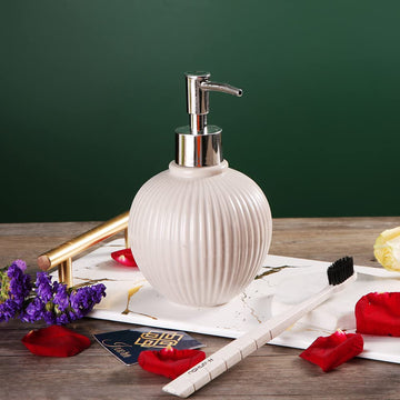 Ixora� Ceramics soap Dispenser Oval with Steel Pump 400ml Off White