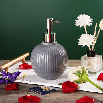 Ixora� Ceramics soap Dispenser Oval with Steel Pump 400ml Grey