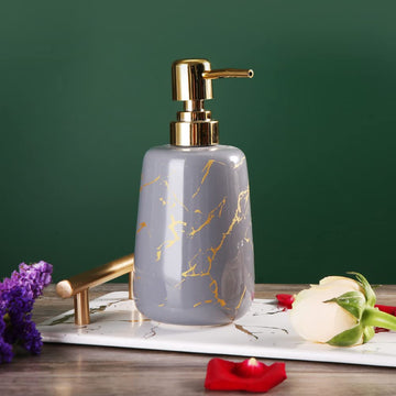 Ixora� Marble Stripes Ceramic soap Dispenser with Golden Pump Grey
