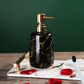 Ixora soap Dispenser Ceramic with Golden Pump 1 Piece Black Marble
