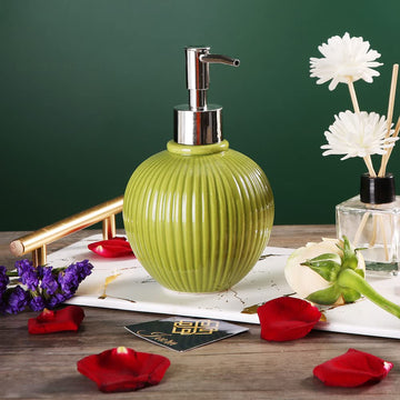 Ixora� Ceramics soap Dispenser Oval with Steel Pump 400ml Green