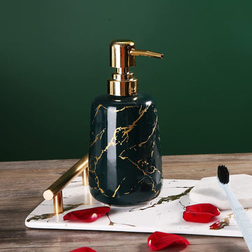 Ixora soap Dispenser Ceramic with Golden Pump 1 Piece Green Marble