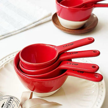 Ixora measuring cup set of 4 ceramic red