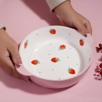 Ixora ceramic round bakeware with handles 24 cm pink strawberry design