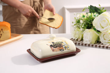 Ixora butter dish brown with with lid ceramic