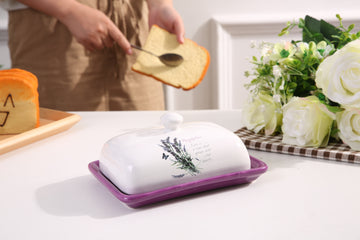 Ixora butter dish purple with with lid ceramic