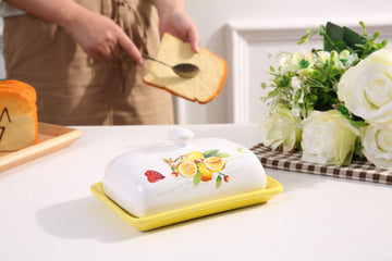 Ixora butter dish yellow with with lid ceramic