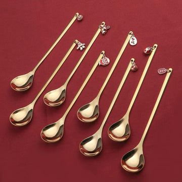 Ixora golden spoon set of 8 golden color with hanging