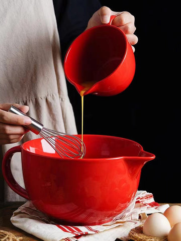 Ixora Mixing Bowl Ceramic redIXORA EXPORTSIxora Mixing Bowl Ceramic red with Handle and spout for Mixing and Bak