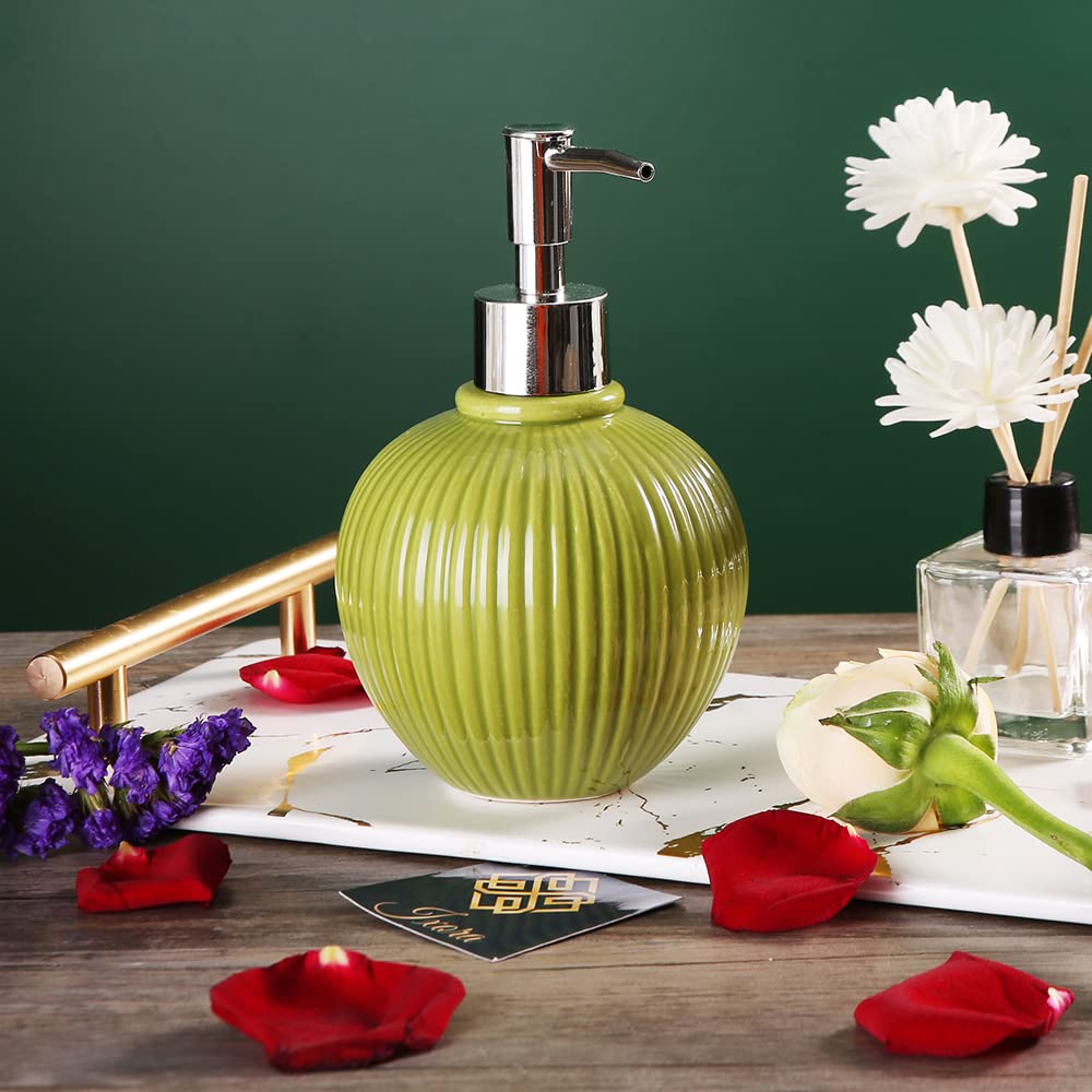 Ixora� Ceramics soap Dispenser Oval with Steel Pump 400ml Green