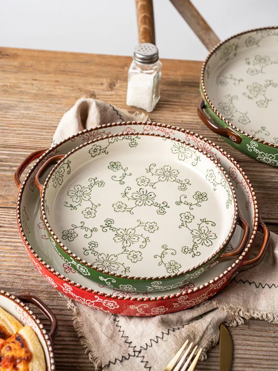 Ixora Ceramic 11 Inch Round Baking Dish with Double Handle, 28