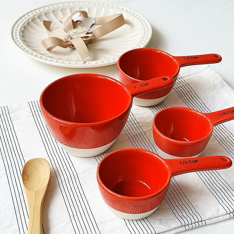 Ixora measuring cup set of 4 ceramic red
