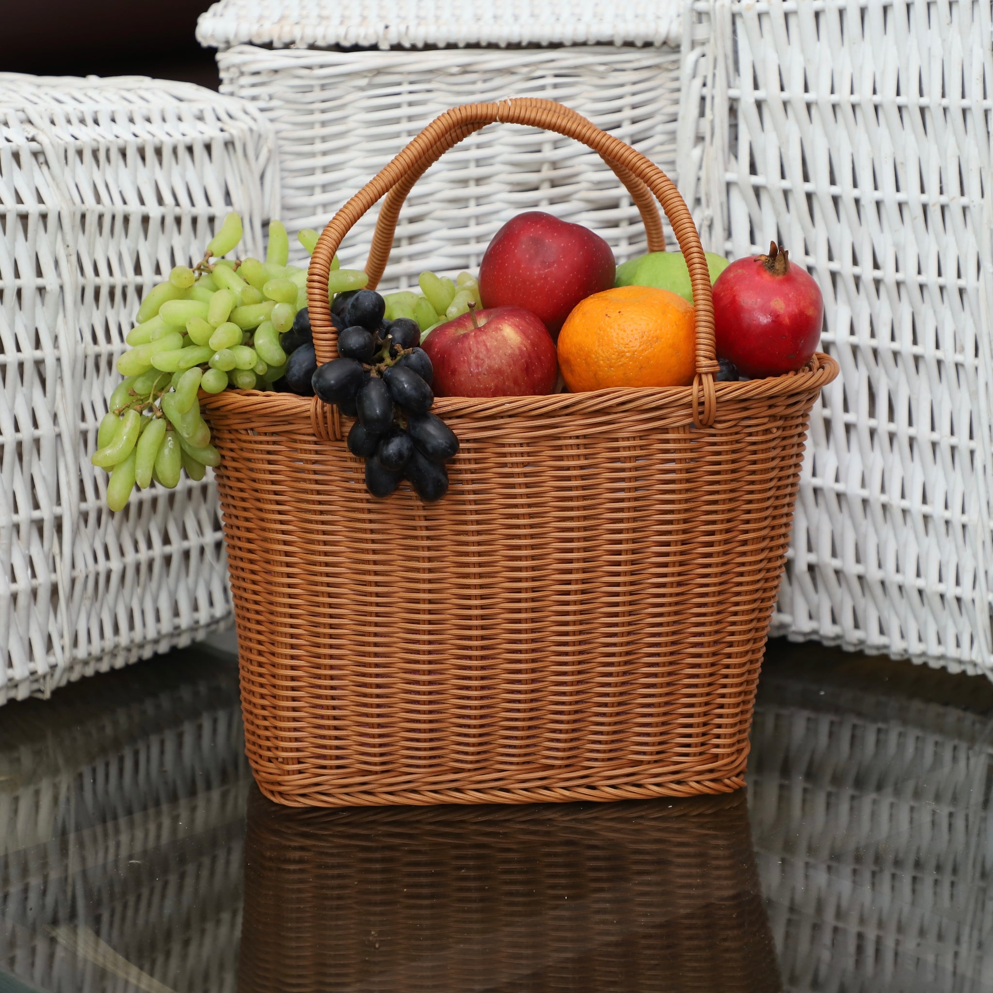 Ixora woven basket with handle for storing fruits vegetables