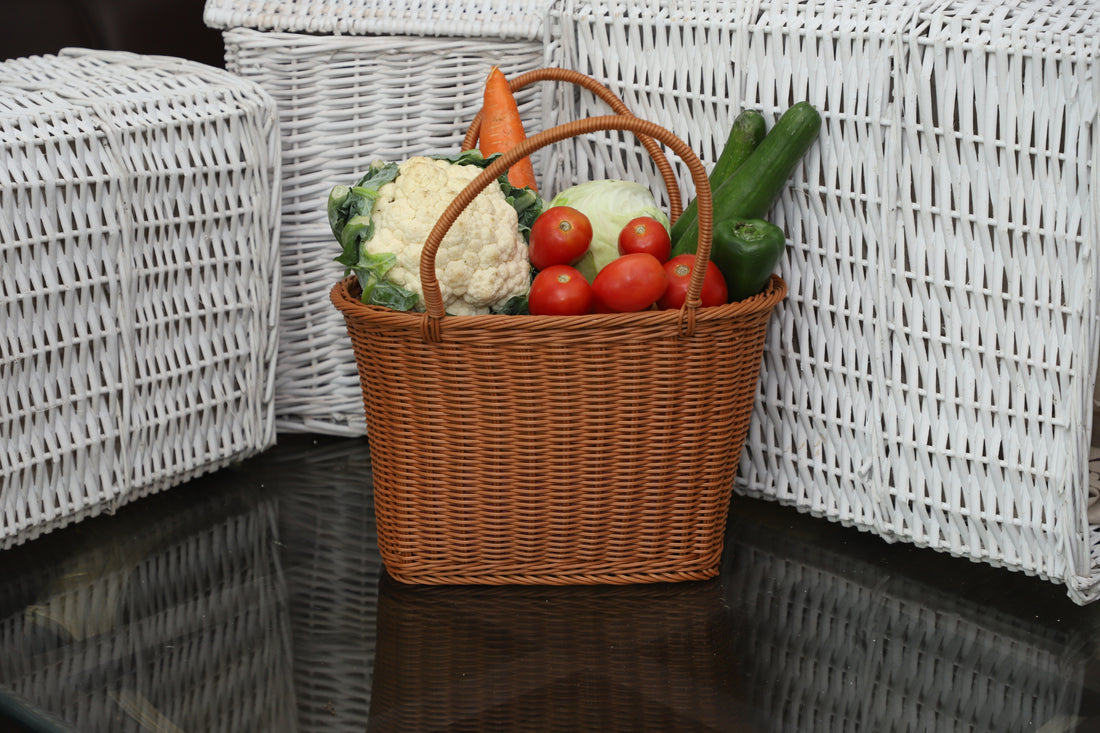 Ixora woven basket with handle for storing fruits vegetables