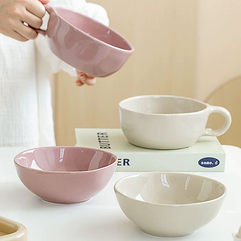 食器 cyaro Ixora ceramic cereal bowl set of 2 off-white and light purple for