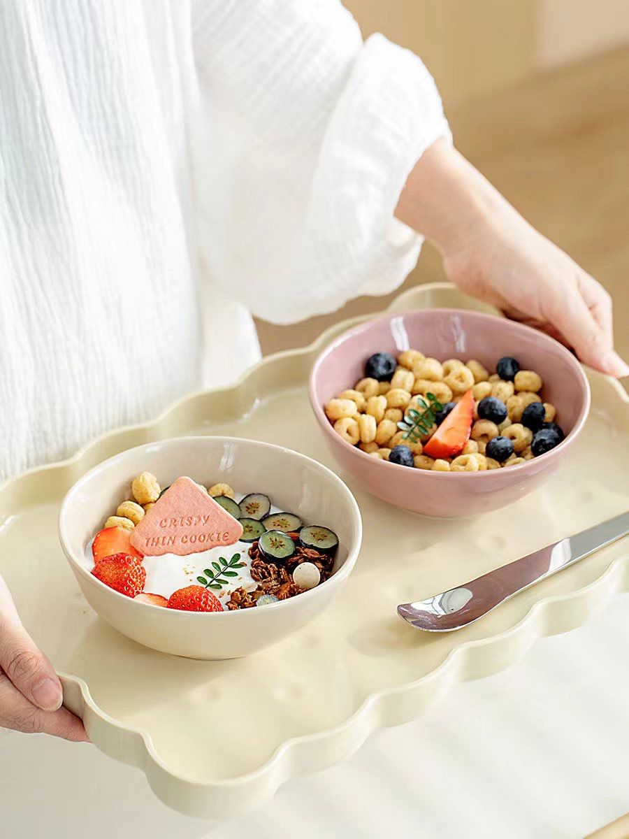 食器 cyaro Ixora ceramic cereal bowl set of 2 off-white and light purple for